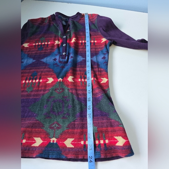 Chaps Aztec Print Womens Thermal Henley Tee S Purple - Picture 7 of 7
